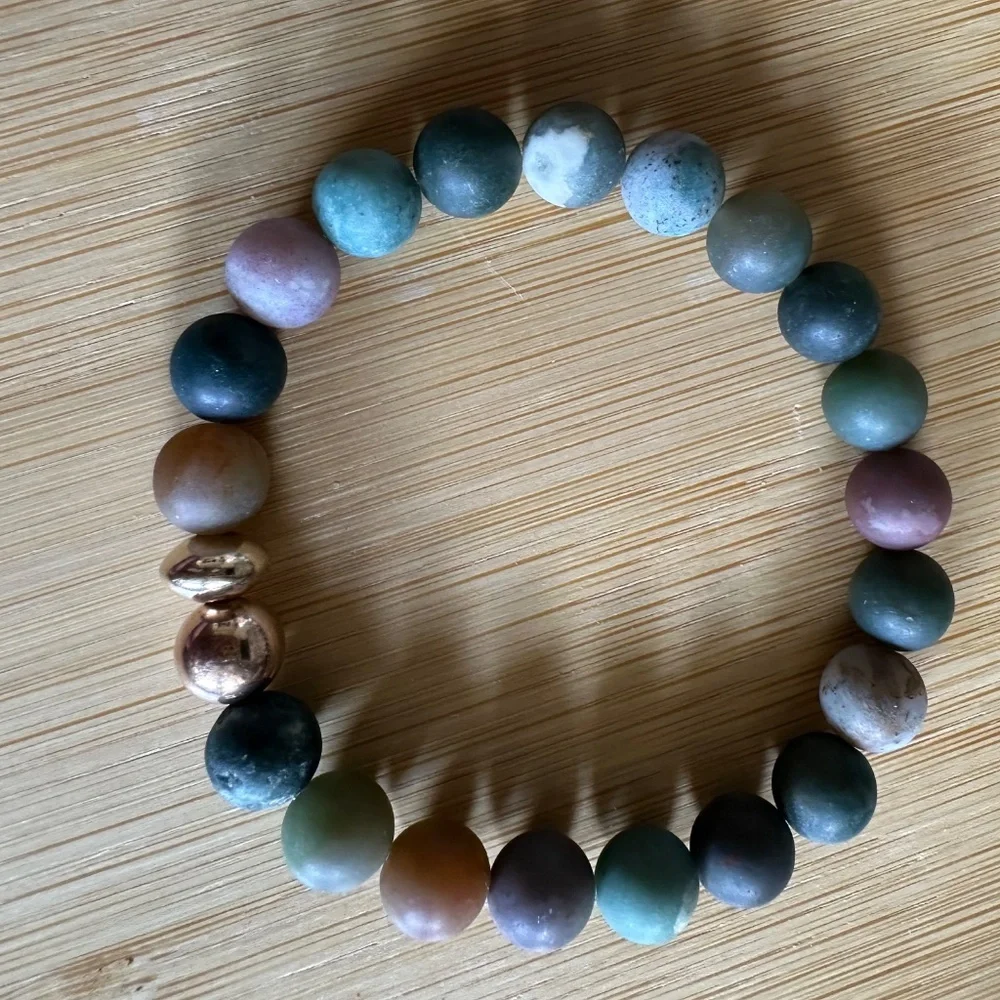 Matte Indian 8mm Agate Stretch Bracelet w/ 14k Gold & Rose Gold Spacers